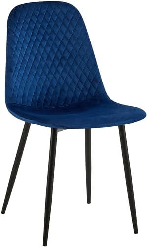 CLP Esszimmerstuhl Giverny gepolstert Samt, Stoffstuhl mit Ziernähten und Bodenschonern, Sessel belastbar bis 150 kg, Farbe:blau, Material:Samt