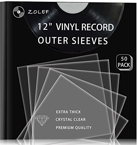 ZOLEF Vinyl Record Outer Sleeves 50 Pack for 12 inch Records, Loose fit, Clear Cover Protective, 3mil+ Thick, 12.79” x 12.79”, Fit for Single & Double LP Storage