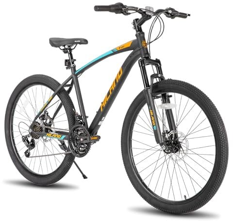 Hiland 27.5 Inch Mountain Bike, 21 Speed MTB Bicycle with High Carbon Steel Frame, Suspension Fork,Dual-Disc Brake, for Adult youth, Men Womens Bikes orange black