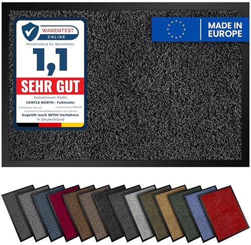 Hochwertige Fußmatte Anthrazit Schwarz 40x60cm groß für Innen & Außen - Schmutzfangmatte rutschfest, waschbar & wetterfest - Fussmatte für Eingangsbereich & Aussenbereich - Läufer Flur dünn