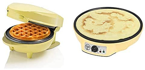 Bestron Mini-Waffeleisen & Crepe-Maker im Retro Design, ideal für Kindergeburtstage, Ostern, Weihnachten, 550-1000 Watt, Farbe: Gelb