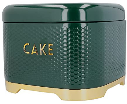 KitchenCraft Cake Storage Tin with Lid, Hunter Green & Gold, 26 x 26 x 20cm