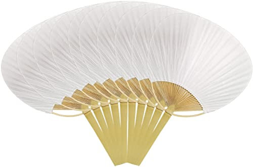 YFeiQi 10 Pcs Lot White Paddle Fan - Decorative Fans - Paper Party Decorative Electric Home Portable Wall Fans - Hand Lace White Japanese Cattail Paper Drawer Desktop Connector