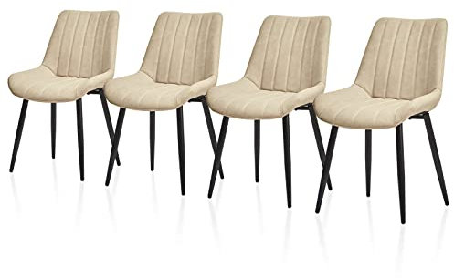 TUKAILAI Esszimmerstühle 4er Set aus Kunstleder, Küchenstühle mit Rückenlehne,weichen Kissen,Metallbeine, Ergonomische Sessel, Moderne Stühle für Küche,Esszimmer,Wohnzimmer,Empfangsraum, Beige