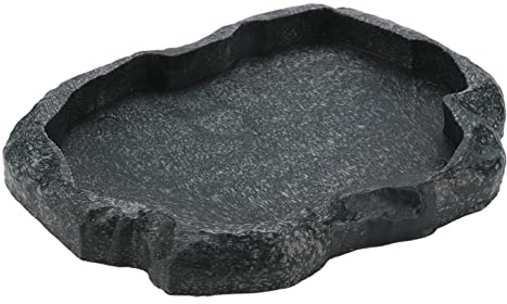 Honiwu Reptile Rock Food Dish, 7.09x5.51x0.79in Non-Slip ABS Rock Feed Dish | Rock Look, Shallow Ramp, Rounded Edge, Climb Pet Feeding Plate, Water Dish, for Tortoise Lizard Iguana Snake Bearded Dragon