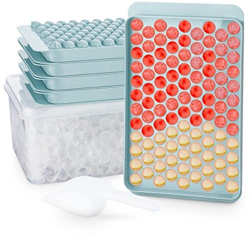 Mini Ice Cube Trays,Round Ice Cube Mold,0.6in Small Ice Maker for Freezer for Easy Release,Circle Ice Trays for Freezer with Lid & Bin,104x4 PCS Cube Tray for Chilling Drinks Coffee Juice Cocktail