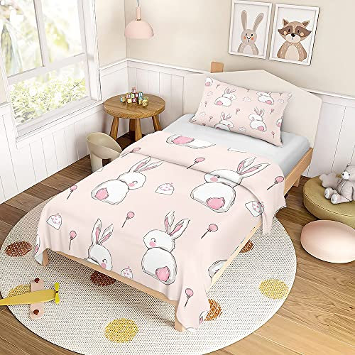 ENEN Copripiumino Singolo Bambina, Sacco Copripiumino Singolo Bambino/Ragazza 90x190cm, Coniglio Parure Copripiumino Singolo - Copripiumino Inter Singolo Con Federa 40x60cm