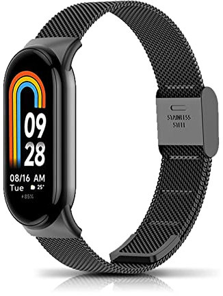 LanQii Bracelet Compatible avec Xiaomi Smart Band 10 / Xiaomi Smart Band 9 / Mi 8, Metal Inoxydable Bracelets Remplacement Sangle Hommes Femmes - Noir