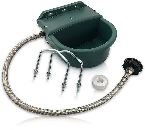 Tränke aus Kunststoff mit Anschlussset IBC Container | 4 Liter | Ideal für Pferde, Rinder, Schafe und Hunde | Schwimmertränke mit Halterungen Tränkebecken
