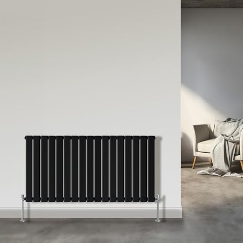 NRG Horizontal Column Designer Radiator Flat Single Panel 600x1156mm Black | Horizontal Radiator, Mild Steel, Central Heating Rad, Column Radiator Wall Mounted, for Bathroom, Kitchen