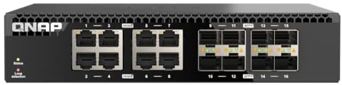 QNAP QSW-3216R-8S8T-US - Interruptor no administrado de 16 Puertos de Ancho Medio para Montaje en Rack de 10 GbE para entornos de Red de Alta Velocidad SMB/Soho