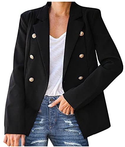 Schlanke Tunika Blazer für Frauen Winter Herbst Langarm Arbeit Blazer Plissee Cardigan Jacke Blazer Outfit Frauen 2023, P-243 Schwarz, 44