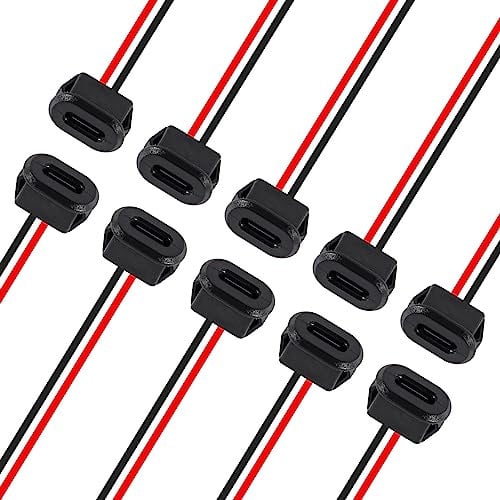 AITRIP 10PCS Type-C Female Chassis Waterproof 2P Solder Wire Type USB C Pigtail Cable Extension Power Cable USB-C Plug to 2 Pin Bare Wire Open End Connector