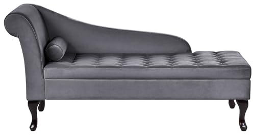 Chaiselongue linksseitig Samt Dunkles Grau Lehne Bettkasten Dekokissen Pessac