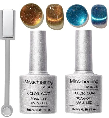 Cat Eye Gel Nail Polish Set Blue Golden Gel Polish Need LED Nail Lamp Gift for girls (2pcs (C04+C05))