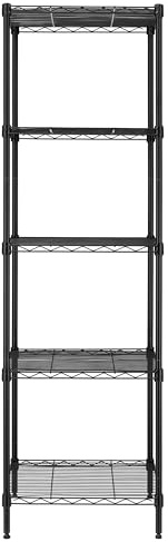 Finnhomy Robustes Drahtregal mit 5 Ebenen, 45,7 x 45,7 x 149,9 cm, 5 Ablagen, Metallregal mit dickem Stahlrohr, NSF-zertifiziert, Schwarz