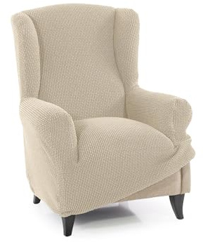 FAVERTI® Super elastischer Schonbezug für Ohrensofa, 3-Sitzer, 160 bis 190 cm, Modell Novele, Beige, hochwertiger Schutz aus Jacquard-Stoff, Baumwoll-Touch, Sofaschutz, Ohrenschützer