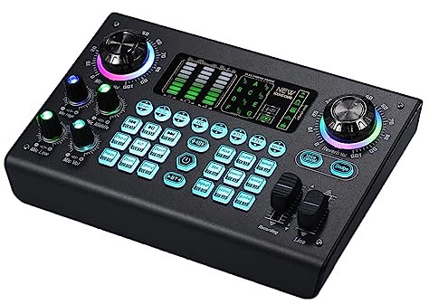 FUNFANG Mixeur en direct - Carte son multifonction - Carte son numérique portable BT USB - Console de mixage intégrée 48 V - Alimentation fantôme professionnelle - Dispositif d'effet de carte son