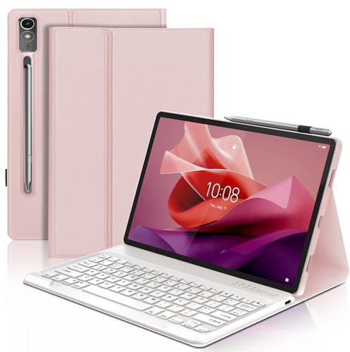 Keyboard Case for Lenovo Tab P12 12.7, Magnetically Detachable Wireless Bluetooth Keyboard with Slim Protective Cover for Lenovo Tab P12 12.7 Inch 2023 Tablet, Pink