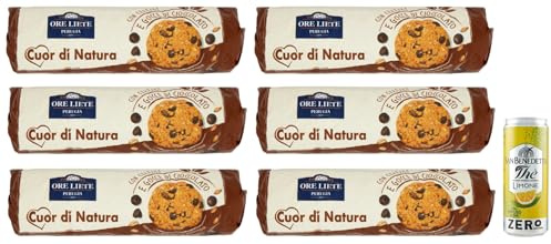 6er-Pack Ore Liete Cuor di Natura Biscotti,Kekse mit Getreide und Schokoladentropfen,mit Vollkornmehl und ohne Zuckerzusatz,250g + 1er-Pack San Benedetto Eistee mit Zitrone Ohne Zucker 330ml Dose