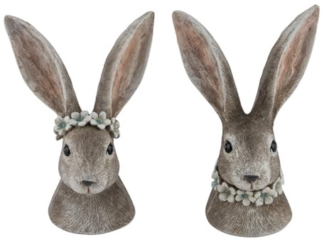 ZauberDeko Hasenkopf Polyresin Blumenkranz Blumenkette Ostern Tischdeko 9 cm Hoch 2 Stück