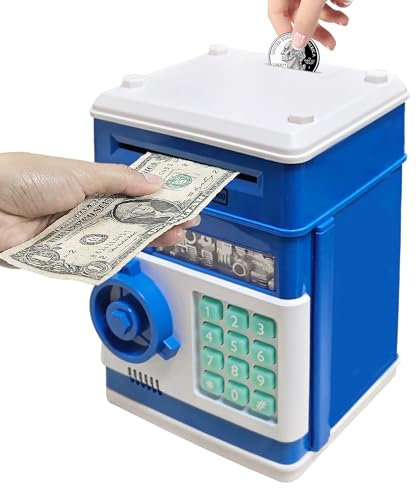 Vommery Spardose für Kinder Spielzeug, Elektronische Mini -Geldautomaten Safe, Geldsparbox mit Passwort Code Lock & Auto Money Scroll,Geburtstag Weihnachten Geschenk für Jungen, Mädchen (Tiefblau)
