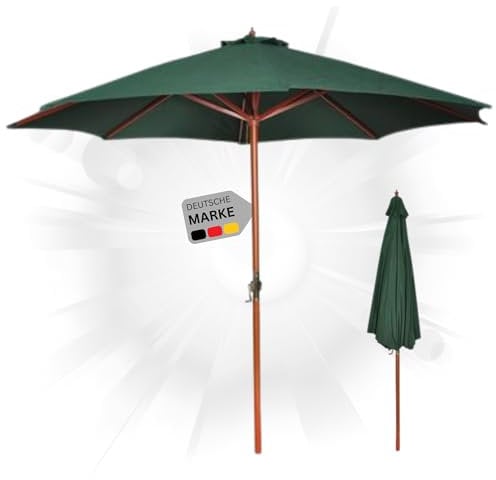 DELUKE® Sonnenschirm aus Holz ANNA Grün | HxB 258x300cm | Sonnenschirm 300 cm Kurbelschirm Standschirm Sonnenschutz Gartenschirm Balkonschirm klassisch