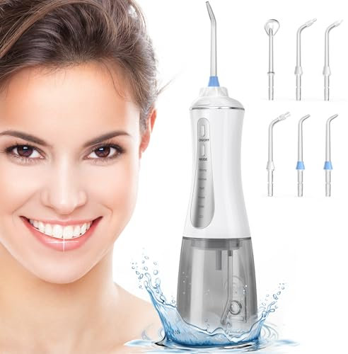 ETROBOT Jet Dentaire Hydropulseur, Detartreur Dentaire avec 5 Modes et 6 Buses, 350ML Hydropulseurs et Irrigateurs, USB Rechargeable et IPX7 Etanche, pour l'Hygiène Dentaire et Haleine Fraiche(Blanc)