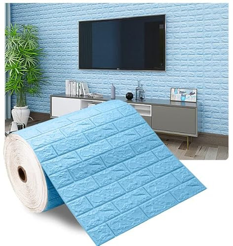 JHJRYGKI 70 cm * 10 m 3D Murs Papier Peint Décoration Auto-adhésif Antique Mousse Brique Papiers Peints Salon Chambre Étanche Brique Autocollant-Bleu, 70CMX1M