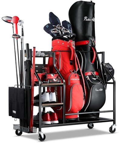 EXTCCT Golf Bags Storage Organizer- 2 Golf Bag Stand for Golf Equipment Accessories, Golf Bag Storage Rack with Wheels, Golf Club, Golf Gear Organisers