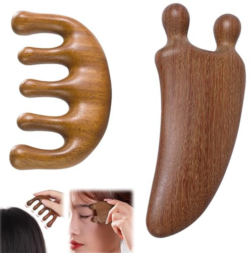 Eiflayn Guasha pour Visage,2 Pièces Scalp Massager Fabriqué en Bois de Santal Doré,Gua Sha Corps Soulage la Fatigue Physique,Maderotherapie Peut être Utilisé pour Plusieurs Parties du Corp