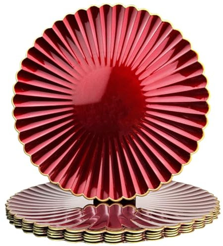 UOEKCS Red Charger Plates, 13 Inch Plastic Round Dinner Charger Plates for Wedding Party, Tabletop Decor. (Set of 6)