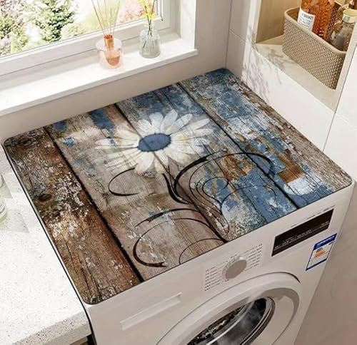 Housse Machine A Laver Vintage Grain De Bois Tapis De Protection Antidérapant Pour Machine À Laver Et Seche Linge, Dessus Imperméable Tapis Lave Linge Pour Table De Chevet Salles De Bains50*50Cm