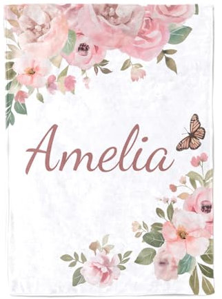 NIBESSER Coperta Personalizzata con Nome Plaid Personalizzato Comodo Morbido Coperta Pile Caldo Invernale Idea Regalo per Natale Matrimonio Compleanno Anniversario, Fiori 1, 127x178cm