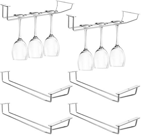 YAYODS 6 Pièces 34cm Porte Verres Suspendu - Rangement Verre a Pied en Acier Chromé - Support Verre a Pied Suspendu - Porte Verre Suspendu - Accroche Verre a Pied Suspendu Pour Armoire, Bar