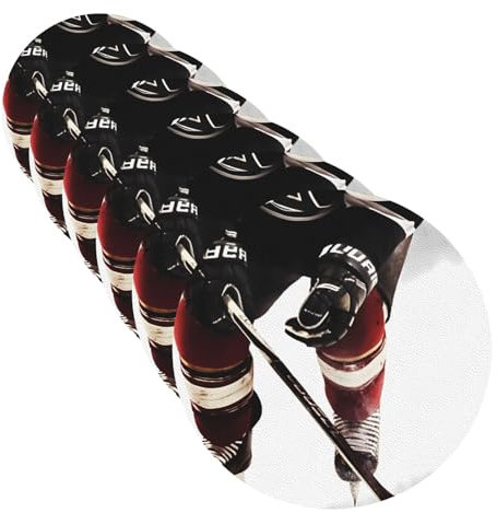 Lot de 6 dessous de verre en cuir avec motif hockey sur glace, tapis de tasse à café, dessous de verre de forme ronde, tapis de protection pour bar, table basse, cuisine, salle à manger