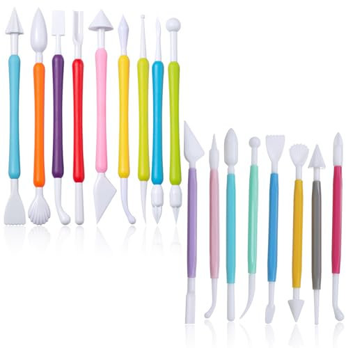 RFYTDCF 17 Stück Fondant Werkzeug Set, Doppelkopf Modellierwerkzeug Ton Töpferwerkzeug Modelierwerkzeugset Fondant Zubehör Ton Werkzeug Clay Tools Dabbing Tool Modelliermasse Werkzeug für Form