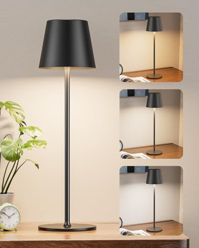 Aooshine Cordless Table Lamp, Touch Lamps Bedside with 3-Color Modes Rechargeable Night Light, Wireless Touch Control Bedside Lampfor Bedroom(Black-1 Pack)