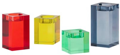 REMEMBER Glasblock-Kerzenhalter Vela - 4er Set Kerzenhalter in 6, 8, 10 und 12 cm - Spannende Lichtreflexe ideal für Teelichter