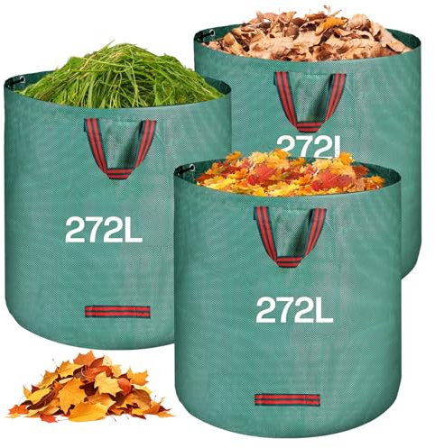 QOEOTUY Gartensack 3X 272L - Gartenabfallsack Stabi mit 4 Griffe - Wasserdicht & Faltbar & Wiederverwendbare - Laubsack selbststehend für Gartenabfälle Rasenschnitt Unkraut