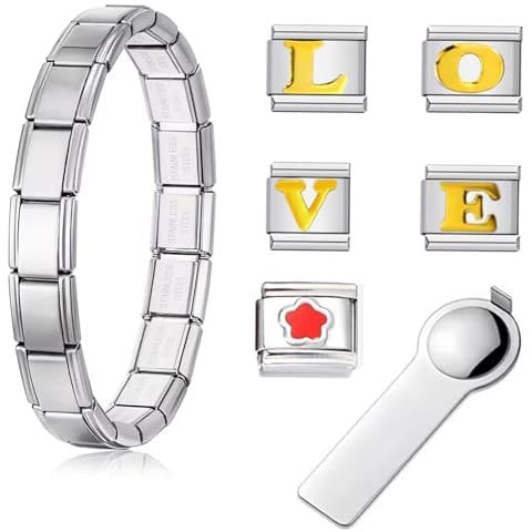 7 Pcs 9mm Nomination Bracelets Set, Italian Charm Bracelet Charms Charm Personalised Trendy & Versatile Charm Bracelet, Nomination Charms Fits Many Outfit Personalized Gift for Friends