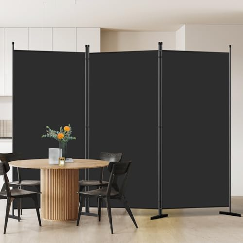 AKTOP 3-teiliger Raumteiler, freistehender Wandteiler für Raumtrennung, faltbarer Sichtschutz, 178 cm B x 250 cm H, tragbarer Raumteiler, Sichtschutz für Wohnheim, Studio, Büro, Schwarz