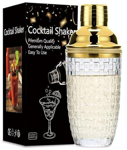 Dzmuero Coctelera, Cocktail shaker, Coctelera profesional, Mezclador de vaso, tapa de acero inoxidable, con función de filtro de capa, sellada y duradera, para el hogar y el bar (Oro 1)