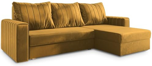 Masseno Ecksofa Carl mit Schlaffunktion L-Form, Sofa mit Bettkasten, Wohnzimmersofa, Couch, Soffa, Bettsofa, Couchgarnitur- Orange, Kronos 01