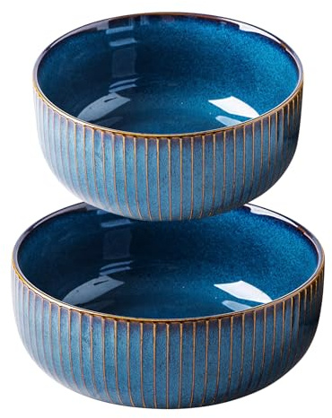 Qudubuy Salad Bowl Set - 1800ml/1000ml Ceramic Decorative Serving Bowls, Mixing Blue Tableware for Salad, Ramen, Cereal, and Fruit, Dishwasher Safe for Family Gatherings and Restaurant