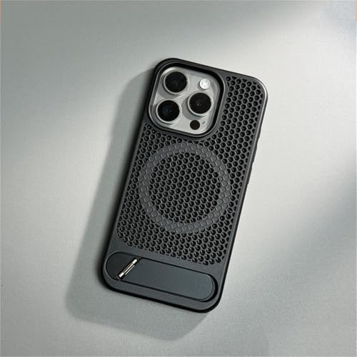JYUANS Atmungsaktive Hülle mit Wärmeableitung für das iPhone 16 15 14 13 12 Pro Max Plus, kabelloses Ladegerät, Titan-Hartschale (für iPhone 15 Pro/SRZJ Schwarz)