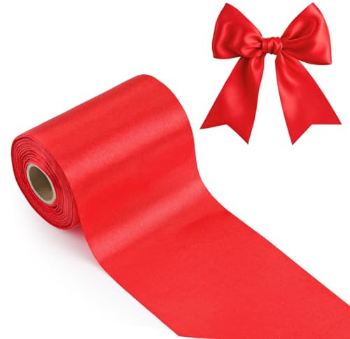 G2PLUS Rot Satinband 10cm, Breit Dekoration Geschenkband, 20m Schleifenband zum Bastel, Rot Dekoband für Geschenkverpackung, Dekoration