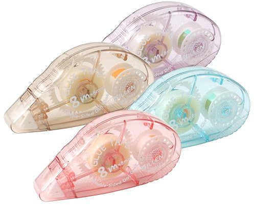 JUNART 4Pcs Double Sided Tape Roller, 0.31in×26.25ft Glue Tape Roller for Crafts DIY, Scrapbooking Supplies, Transparent Sticky Tape Perfect for Students Office School Home Supplies