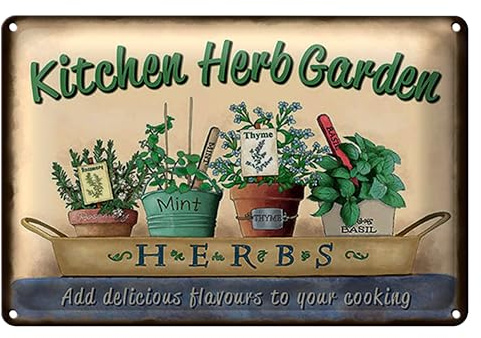 Vintage Blechschilder | Kitchen Herb Garden | Dekoration für Küche | 40 cm x 30 cm