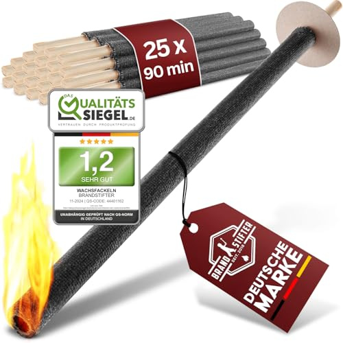 Brandstifter® 25 x bis zu 90 Minuten Fackeln für draußen Hochzeit, Kinder und Freunde. Kinderfackeln Schwarz Wachsfackeln für Fackelwanderung wandern mit Handschutz Garten min